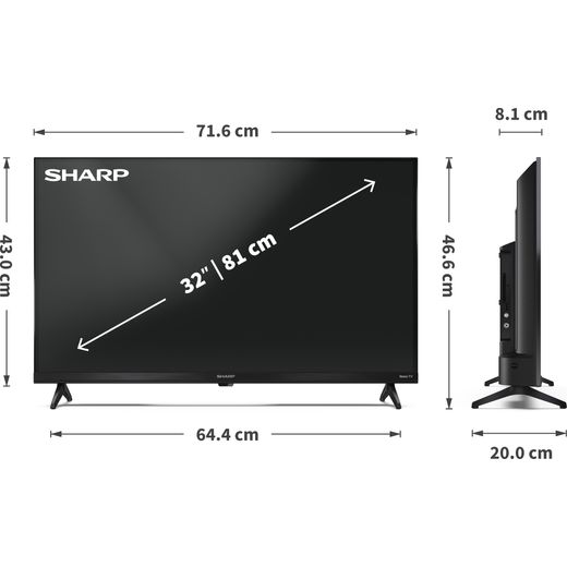 Sharp HD2225K 32" HD Smart Roku TV [2025] - Dimensions
