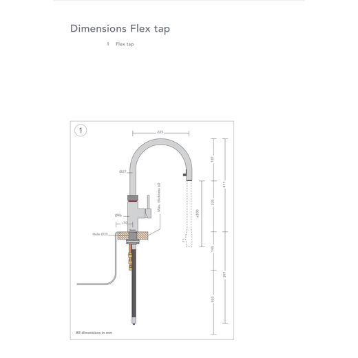 Quooker Tap Flex, Cube and PRO3-EQ B tank - Chrome - Annotation - Dimensions