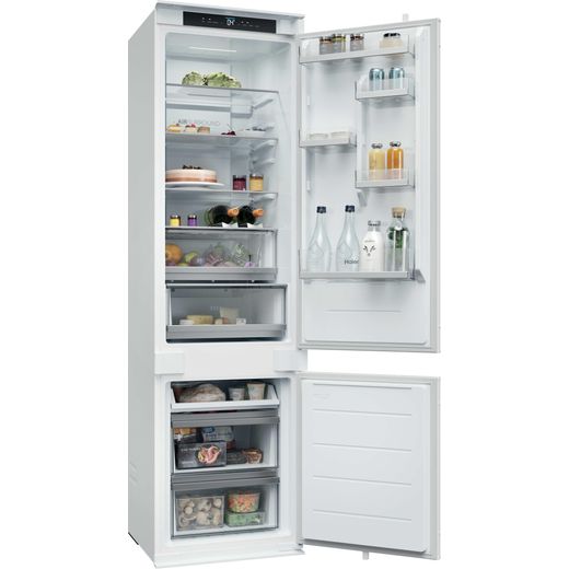 Haier Series 6 Integrated 70/30 Total No Frost Fridge Freezer with Sliding Door Fixing Kit - White - Right perpsective with door open shot
