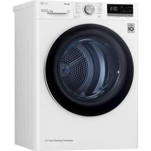 LG Series 4 ThinQ™ FDV709W Wifi Connected 9Kg Heat Pump Tumble Dryer - White  - right perpsective shot