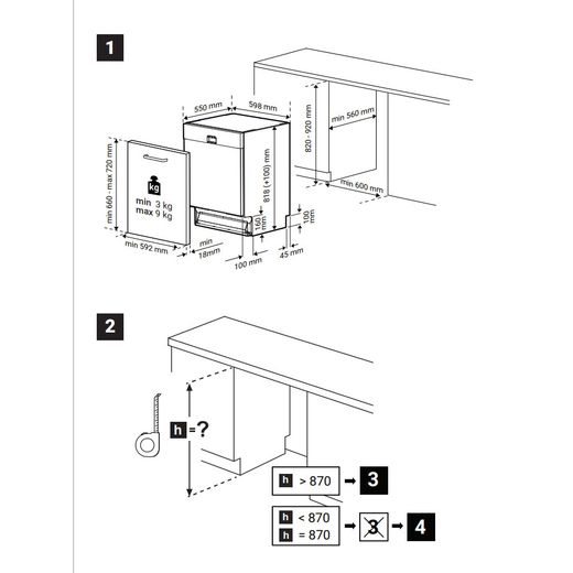 Beko Integrated Standard Dishwasher - Black  - Annotation - Dimensions shot