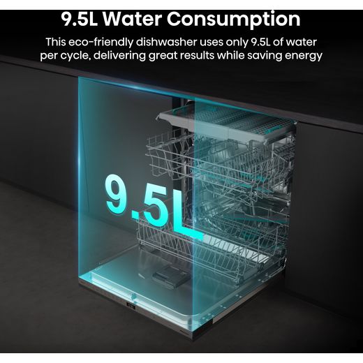 Hisense Integrated Standard Dishwasher - Black - Annotation - 9.5L water consumption