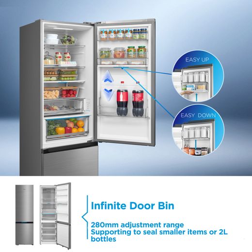 Midea Spacemaster MDRB600MIC46P Wifi Connected 201cm High 70/30 Frost Free Fridge Freezer - Black - Annotation - Infinite door bin