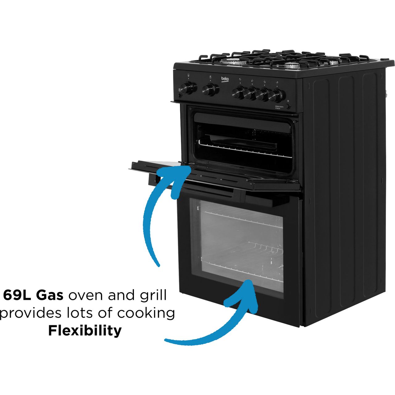 Beko KTG611K A+ Gas Cooker with Gas Hob 60cm Free Standing Black New