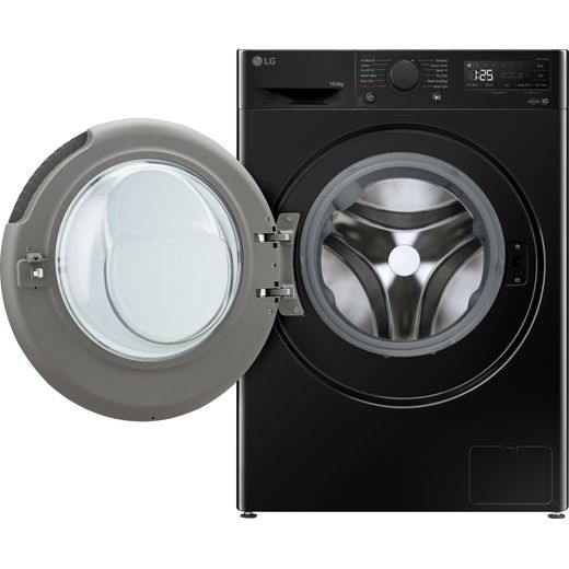 LG Series 4 AI Direct Drive FWY606NCLN1 10Kg / Washer Dryer with 1400 rpm - Onyx Black - Door open