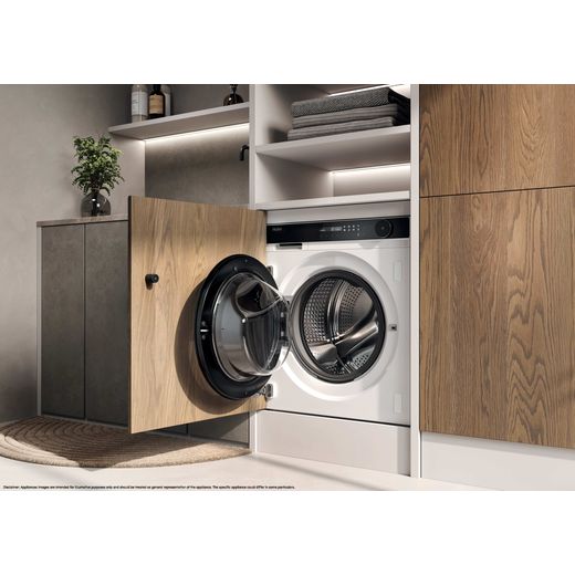 Haier Series 8 HWB100B14858U1UK Integrated 10kg Washing Machine with 1400 rpm - White  - Washing machine in utility room shot