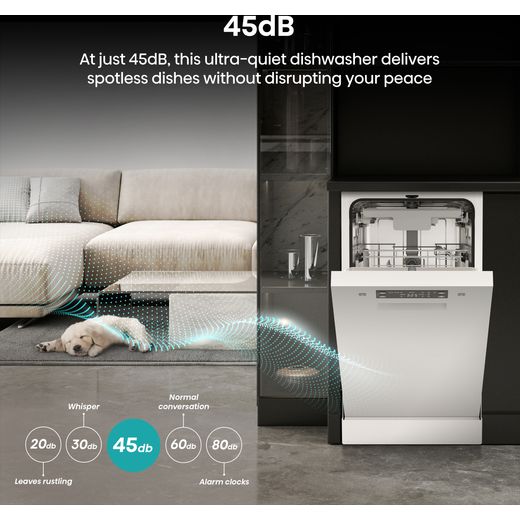 Hisense Slimline Dishwasher - White - annotation - 45dB