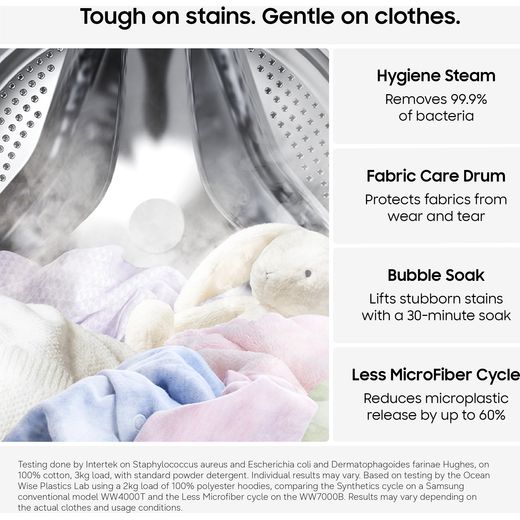 Samsung Series 5 AI Energy SpaceMax™ WW11DG5B25ABEU 11kg WiFi Connected Washing Machine with 1400 rpm - Black - Annotation - Tough on stains