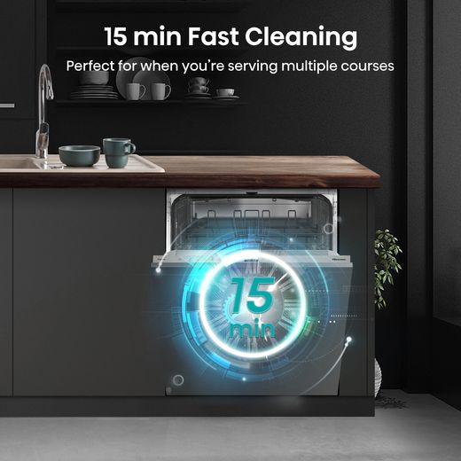 Hisense Integrated Standard Dishwasher - Black - Annotation - 15min fast cleaning shot
