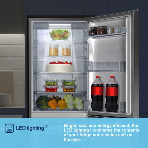 Fridgemaster MC55251DS 182cm 50/50 No Frost Fridge Freezer - Silver - Annotation - LED lighting shot