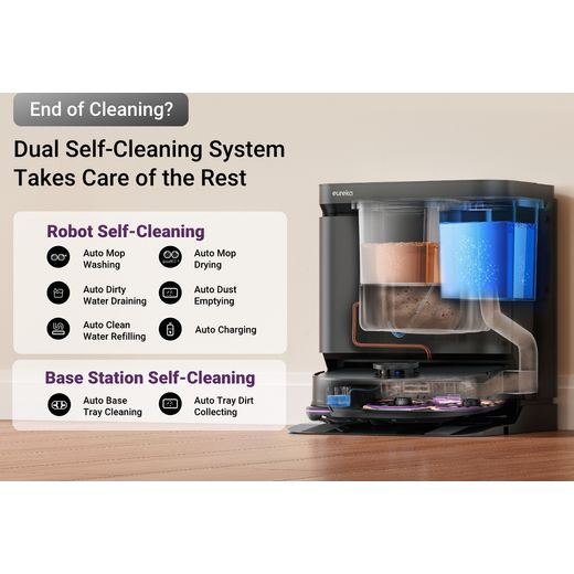 Eureka J15 Max Robotic Vacuum Cleaner - Black - Annotation - Self cleaning shot
