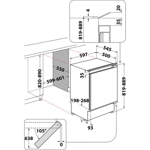 Hotpoint HBUL011.UK Integrated Upright Fridge - Stainless Steel - Dimensions