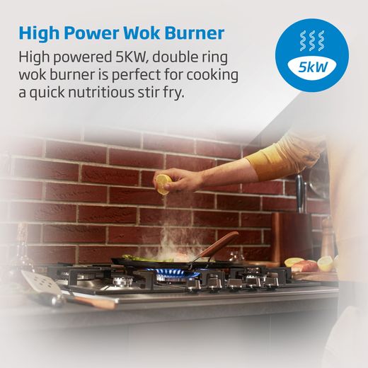 Beko HIAW75225SXE 75cm Gas Hob - Stainless Steel - Annotation - High powered Wok burner