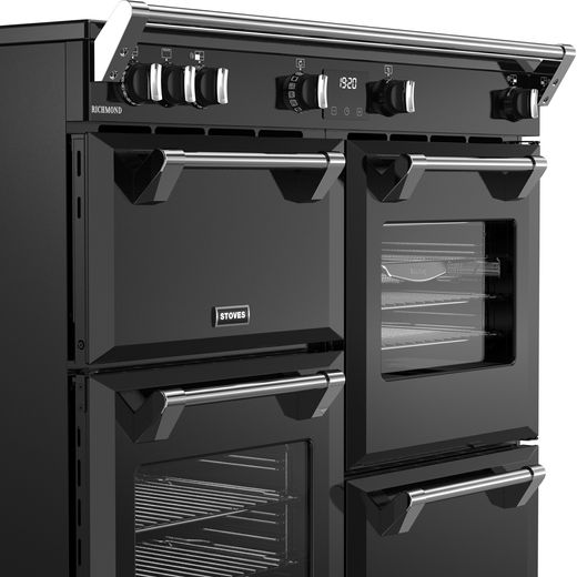 Stoves Richmond 100Ei TCH 100cm Electric Range Cooker with Induction Hob - Black - Right close up perspective shot 