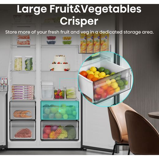 Hisense American Fridge Freezer - Black Stainless Steel - Annotation - Large fruit and vegetables crisper