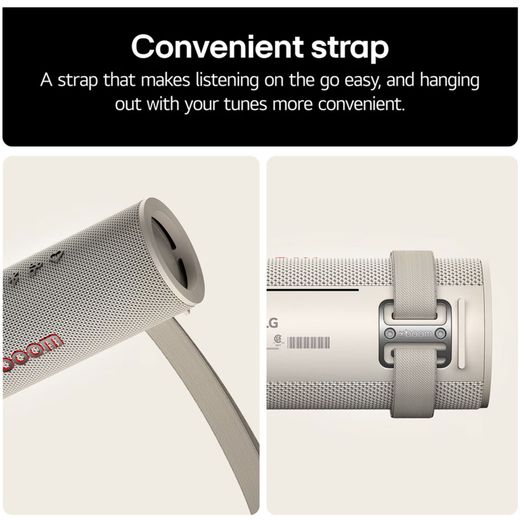 LG xboom Grab Wireless Speaker - Grey - Annotation - Convenient strap
