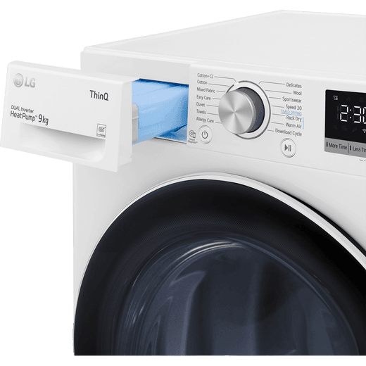 LG V7 FDV709W Wifi Connected 9Kg Heat Pump Tumble Dryer - White - Detergent drawer open