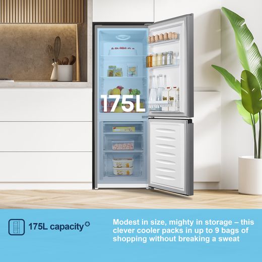Fridgemaster MC50165ES 143cm 60/40 Small Fridge Freezer - Silver - Annotation - Capacity shot