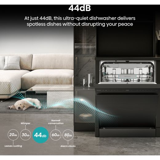 Hisense Standard Dishwasher - Stainless Steel - Annotation - Super silent shot 
