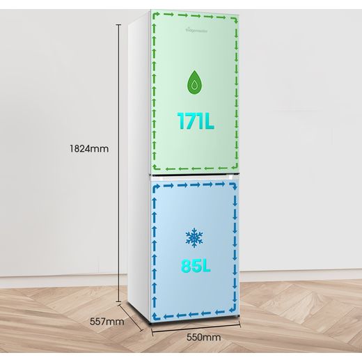 Fridgemaster MC55251D 182cm High 50/50 No Frost Fridge Freezer - White - Dimensions