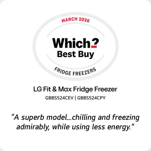 LG Fit & Max GBBS524CEV 203cm 70/30 Total No Frost Fridge Freezer - Black Steel  - annotation - which award