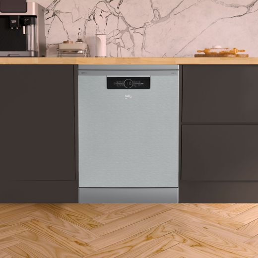 Beko PowerIntense™ Standard Dishwasher - Stainless Steel - Dishwasher in kitchen shot
