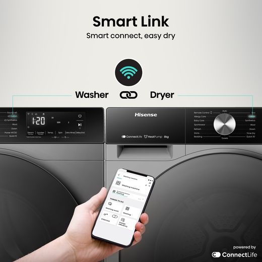 Hisense 3S Series DH3S802BT2 Wifi Connected Heat Pump Tumble Dryer - Titanium - Annotation - Smart Link