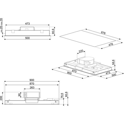 Smeg KLT9L4WH Ceiling Cooker Hood White - Annotation - Dimension shot 