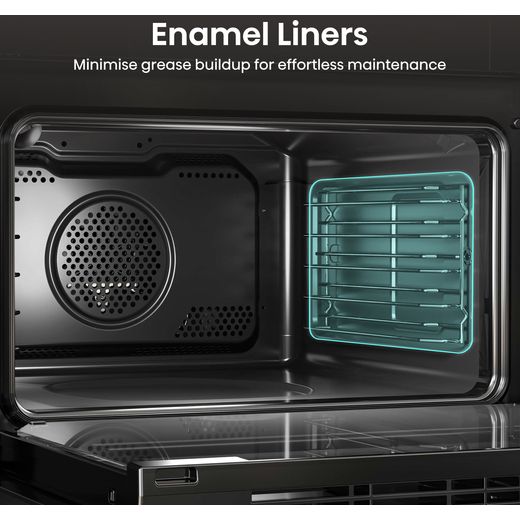Hisense Hi6 Built In Electric Double Oven - Black - Annotation - Enamel liners shot 
