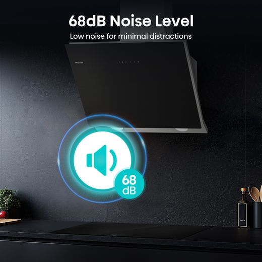 Hisense CH6IN14BXBUK 60cm Angled Chimney Cooker Hood - Jet Black - Annotation - 68dB Noise levels