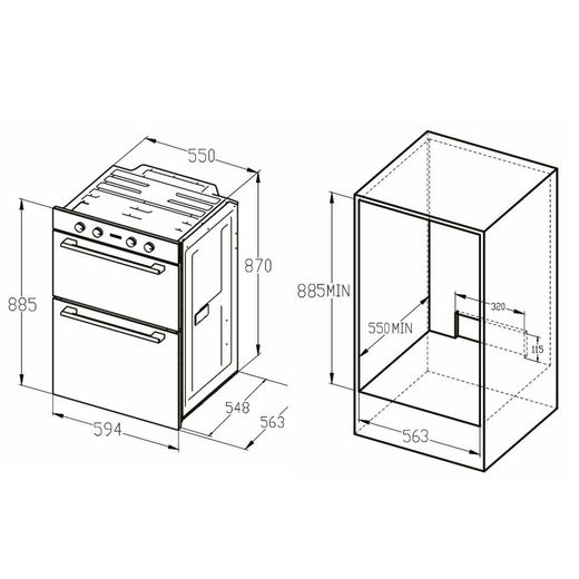 Russell Hobbs RH89DEO2004B Built In Electric Double Oven - Black - Dimensions