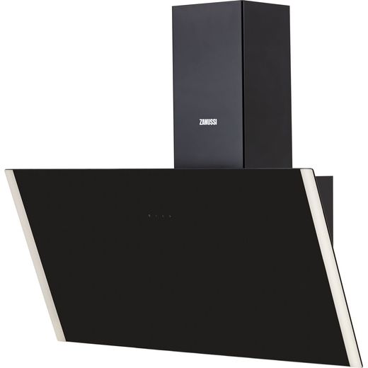 Zanussi ZHV94750BA 90 cm Angled Chimney Cooker Hood - Black Glass - A+ Rated
