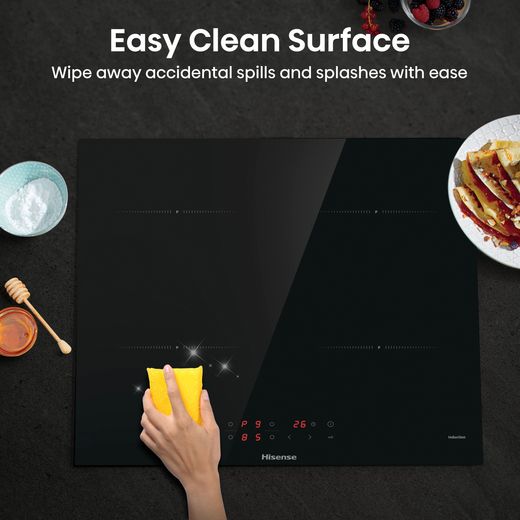 Hisense HIA64UK 59cm Induction Hob - Black - Annotation - Easy to clean surface shot