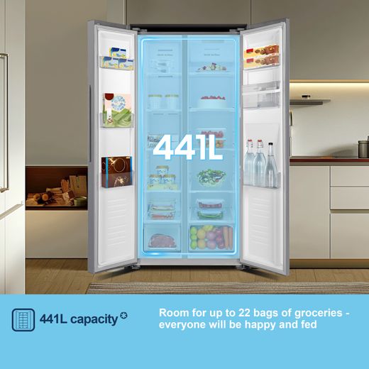 Fridgemaster American Fridge Freezer - Silver - Annotation - 441L capacity