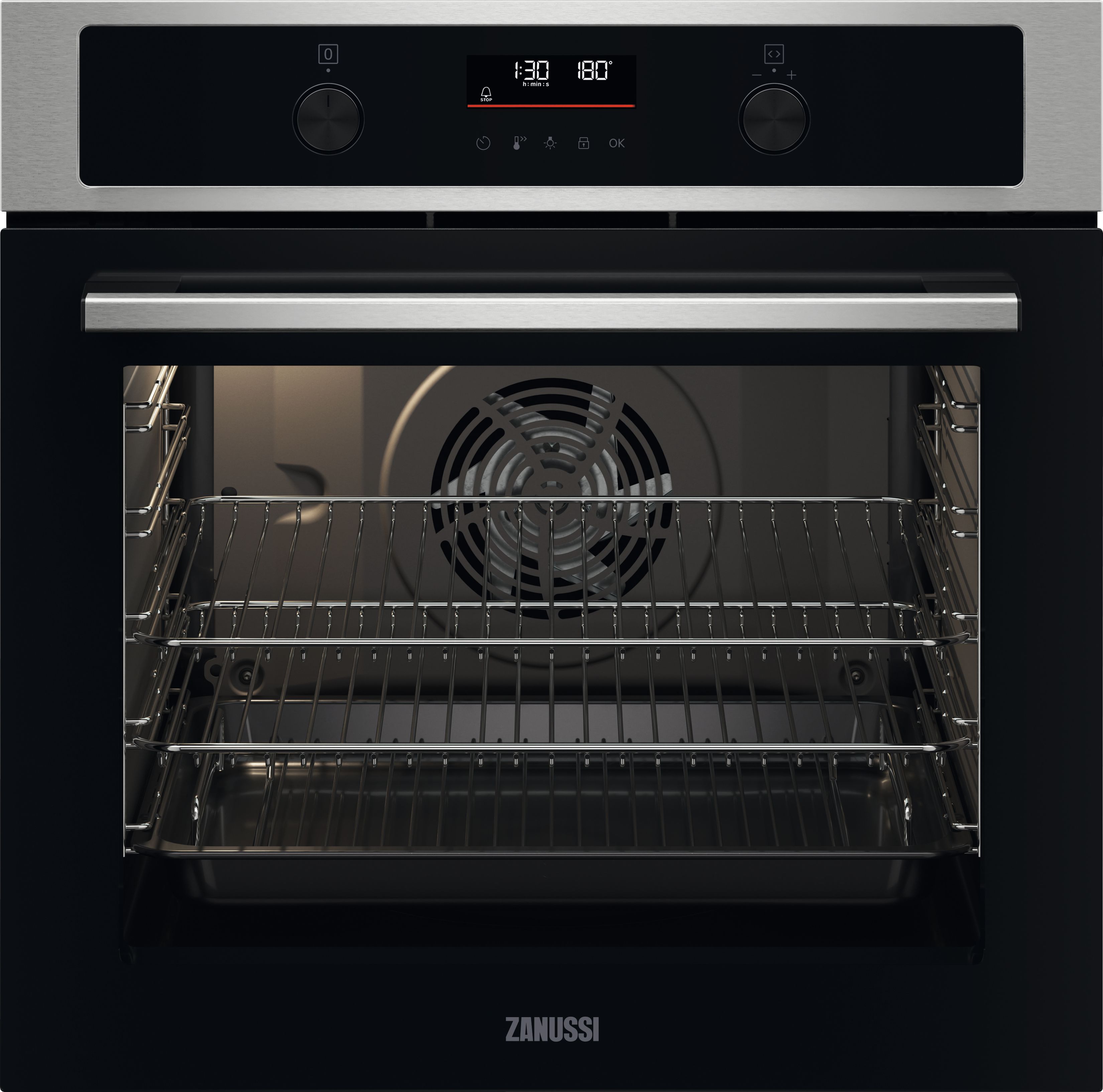 Zanussi Series 20 FanCook ZOCND7XN Built In Electric Single Oven - Black / Stainless Steel - A+ Rated, Black