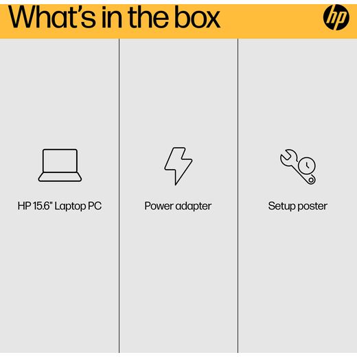 HP 15-fc0057na Laptop - AMD Ryzen™ 5, 512GB SSD, 8 GB RAM - Black - Annotation - Whats int he box shot