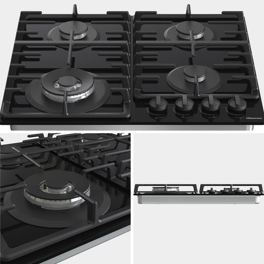 Hisense GG663BHF 60cm Gas Hob - Black - Close up detail shot 