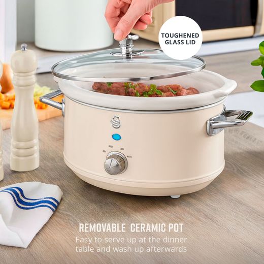 Swan Retro SF17021CN 3.5 Litre Slow Cooker - Cream - Annotation - Removable pot shot