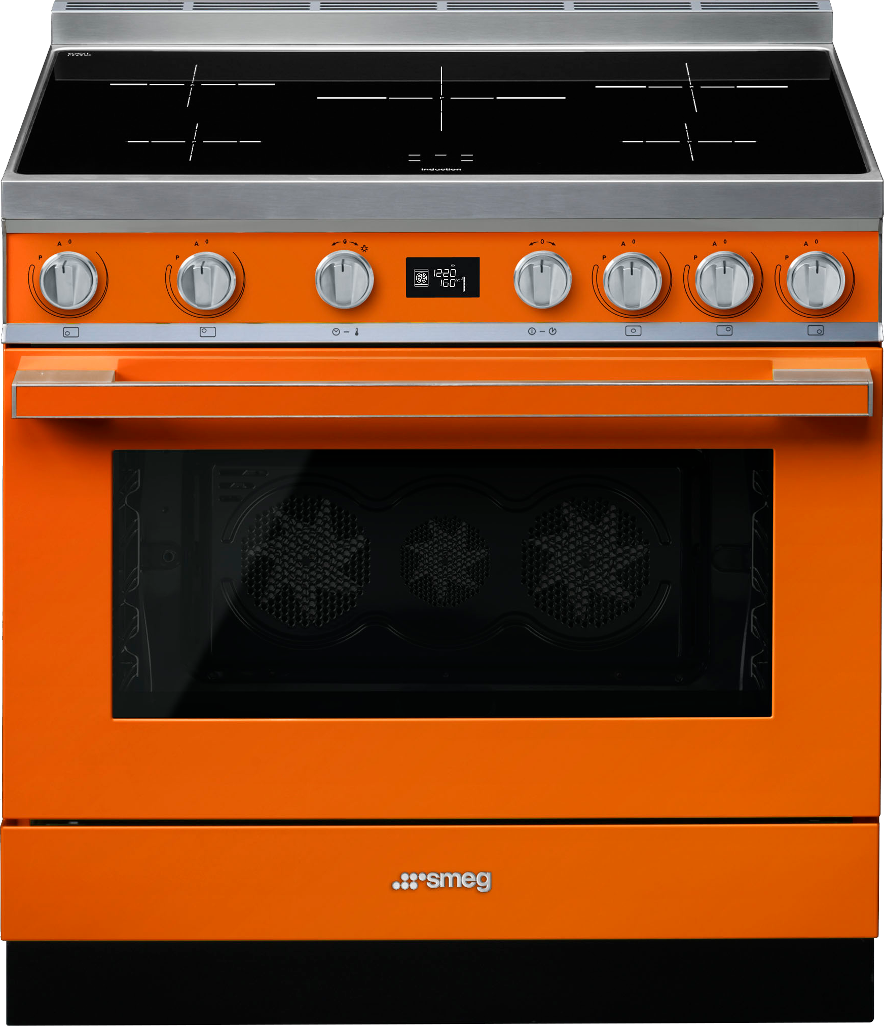 Image of Smeg Portofino CPF9iPOR 90cm wide Electric Range Cooker with Induction Hob and Pyrolytic Cleaning - Orange - A+ Rated, Orange