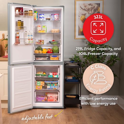 Russell Hobbs RH184FF602C1SS 184cm 60/40 Frost Free Fridge Freezer - Stainless Steel  - Annotation - Capacity and energy rating shot
