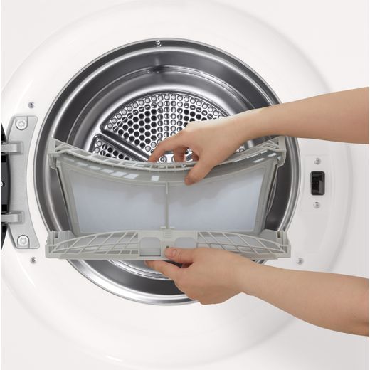 LG RHX5010THB Wifi Connected 10Kg Heat Pump Tumble Dryer - White - close up lint shot