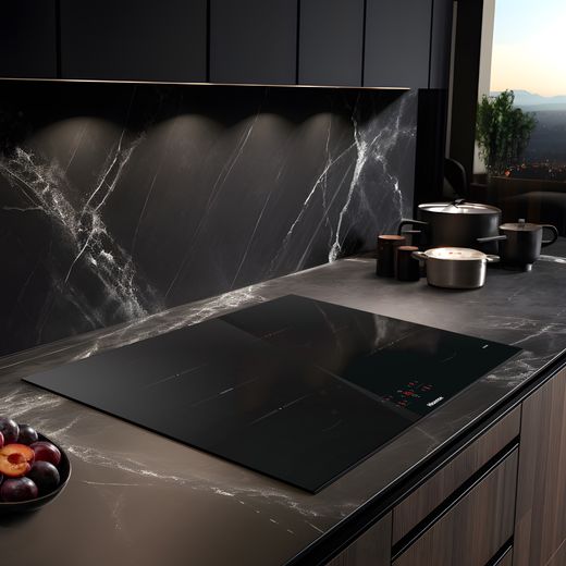 Hisense HIPK2PBN80IND Electric Single Oven and Induction Hob Pack - Black - Hob in kitchen shot 
