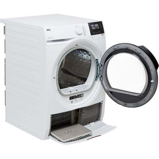 AEG SensiDry® Technology TR718L4B 8Kg Heat Pump Tumble Dryer - White  - Right perpsective door open shot