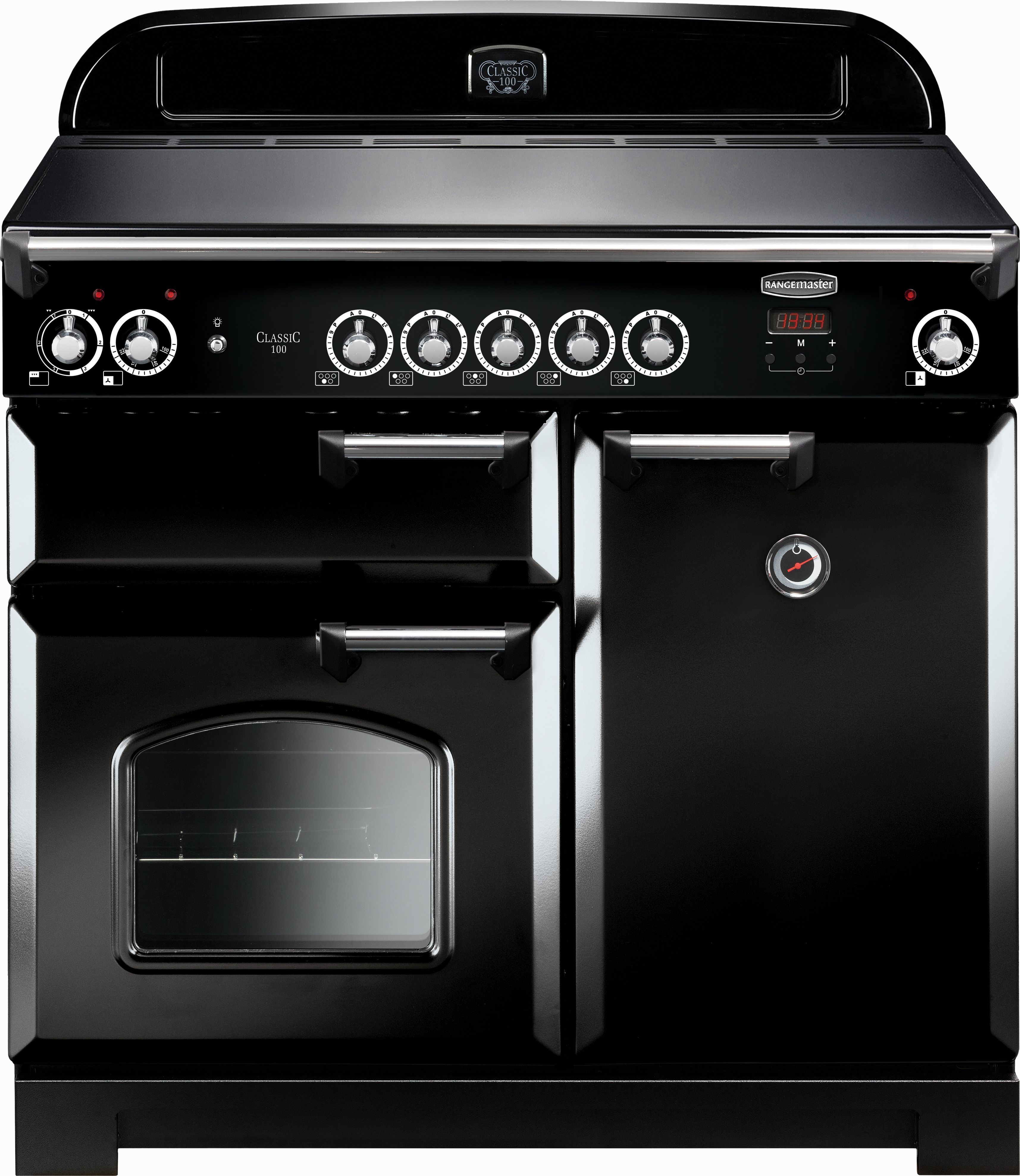 Rangemaster Classic CLA100EIBL/C 100cm Electric Range Cooker with Induction Hob - Black / Chrome - A/A Rated, Black