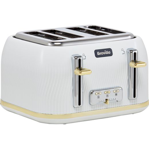 Breville Flow Collection VTT976 4 Slice Toaster - White / Gold