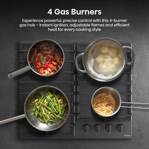 Hisense GM663BHF 60cm Gas Hob - Black - Annotation - 4 gas burner shot