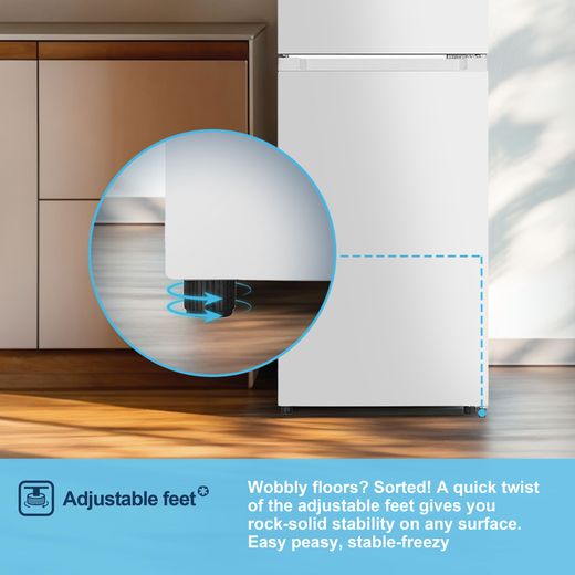 Fridgemaster MTM48120E 117cm 80/20 Small Fridge Freezer - White - Annotation - Adjustable feet shot