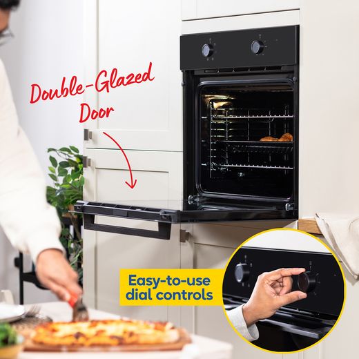Russell Hobbs RHFEO7008MB Built In Electric Single Oven - Matte Black - Annotation - Double glazed door
