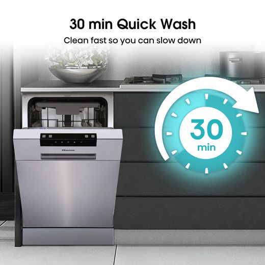 Hisense Slimline Dishwasher - Stainless Steel - Annotation - 30 minute Quick Wash