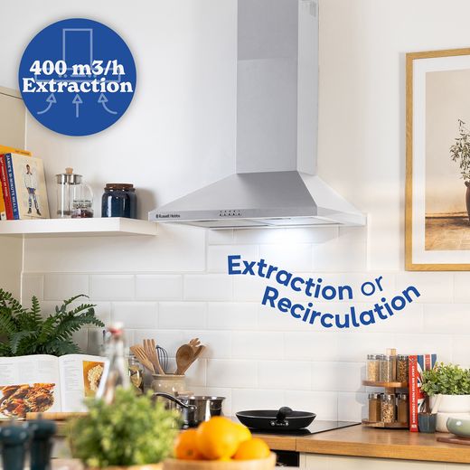 Russell Hobbs RH60SCH03A1SS 60cm Chimney Cooker Hood - annotation - 400 extraction rate